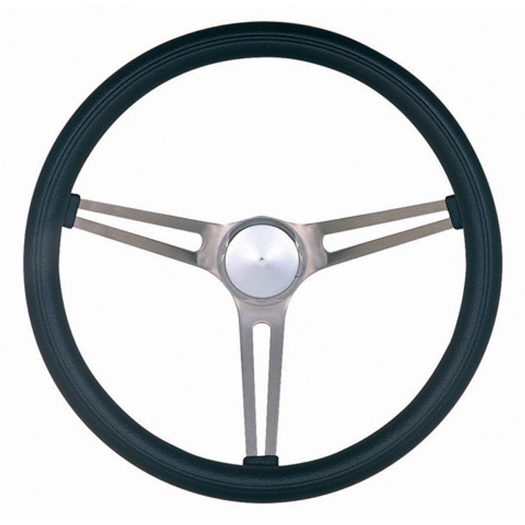 Grant Classic Nostalgia 3-Spoke Steering Wheel | Black Foam Grip | Brushed Stainless Steel Spokes