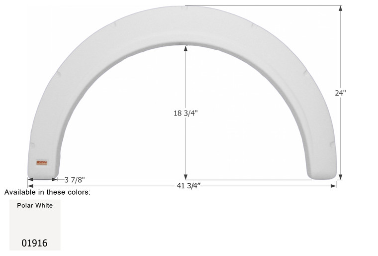 Icon Fender Skirt 01916 Single Axle; Fits Various Fleetwood Brands Including Flair Class A motorhomes; 41-3/4 Inch Length x 24 Inch Height; Polar White; ABS Plastic; Covers Single Wheel; Single Icon Fender Skirt 01916 Single Axle; Fits Various Fleetwood Brands Including Flair Class A motorhomes; 41-3/4 Inch Length x 24 Inch Height; Polar White; ABS Plastic; Covers Single Wheel; Single