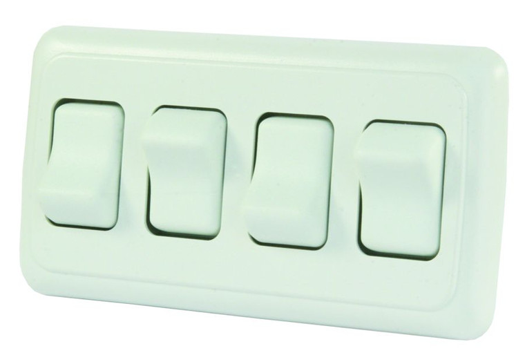 JR Multi Purpose Switch 12331 Quad Switch; Single Pole Single Throw SPST; Rocker; 1.625 Inch x 4.813 Inch Cutout; Non-Lighted; White