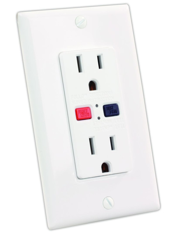 JR Products GFCI Dual Receptacle | 125V 15A | White - Made in USA