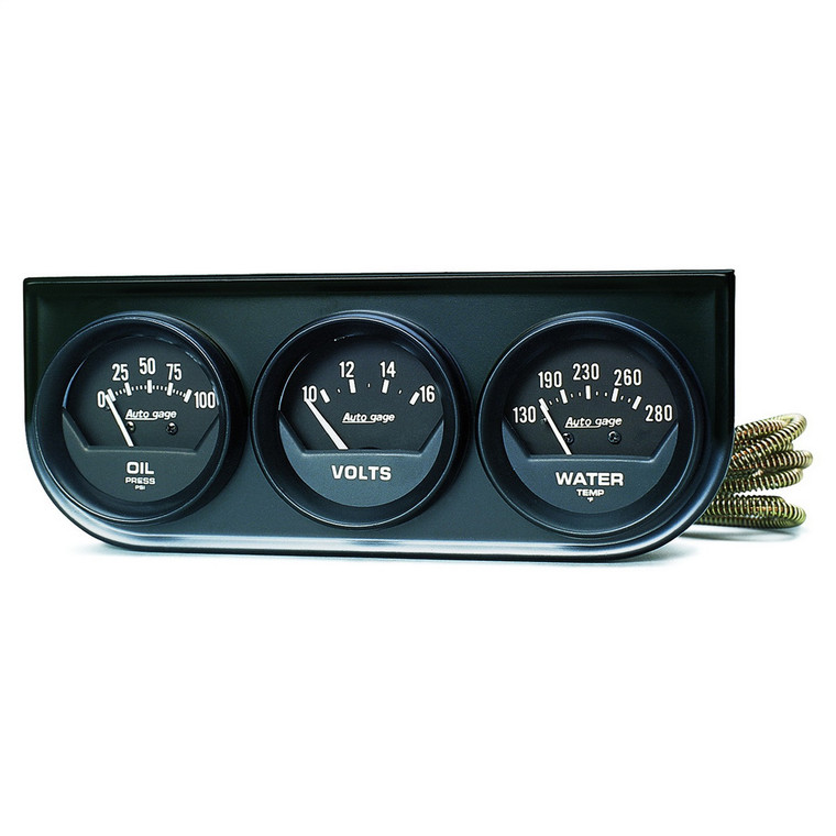 AutoMeter Autogage 3-Gauge Set | Mechanical Oil Pressure, Mechanical Volt Meter, and Mechanical Water Temperature | Red & Green Light Bulb Covers | No Electrical Power | ISO 9000:TS 16949 Certified
