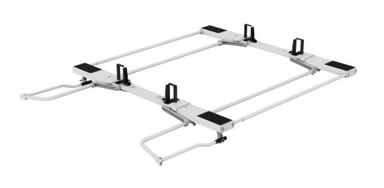 Ultimate White Double Van Ladder Rack | Adjustable Clamps | Rust-Free Aluminum | Easy Install