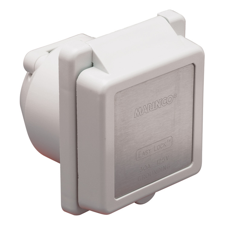 Marinco 125V 30A Power Receptacle | Outdoor/Indoor Use | Non GFCI | White | UV Resistant | Marine Grade | 5 Yr Warranty