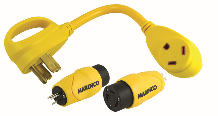 Marinco Power Cord Adapter | Connect 15A & 50A Pedestal Inlets to Standard Outlet | Watertight, Corrosion Resistant