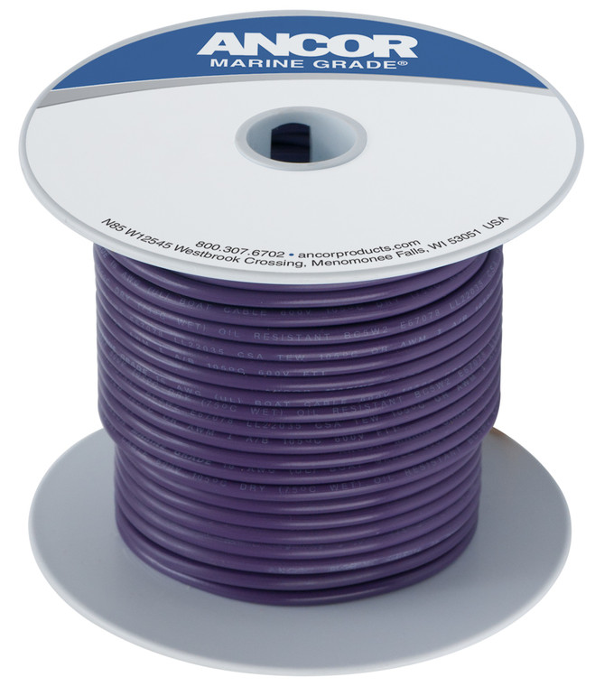 Marine Grade Purple 14 Gauge Wire | 100 Feet Spool, Tinned Copper/ PVC | UL/ CSA/ ABYC/ USCG Certified