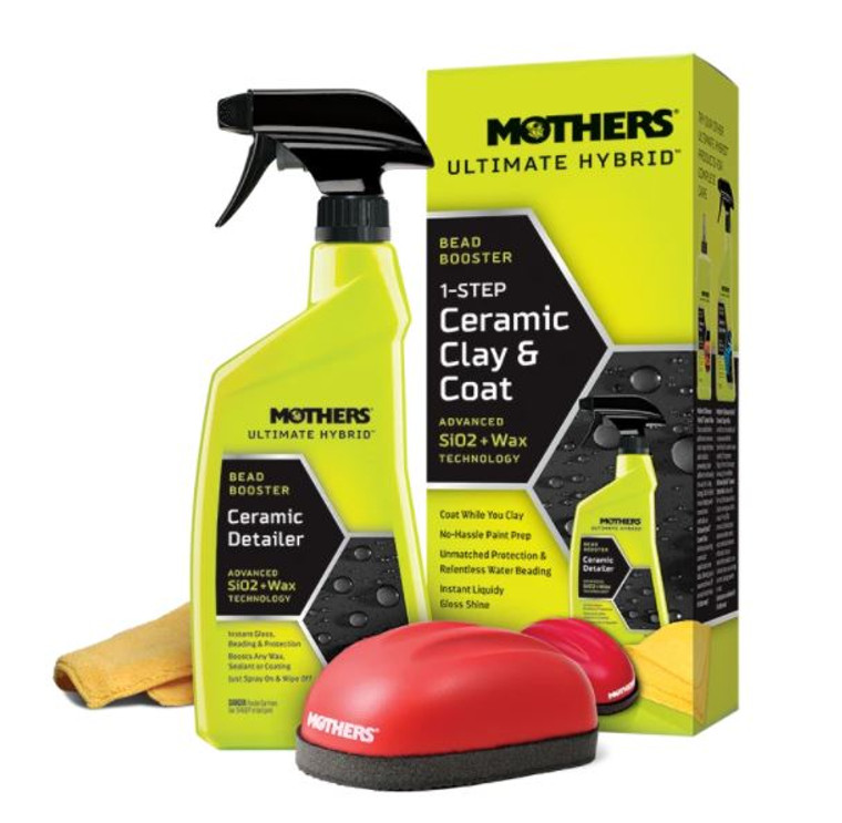 Mothers Ultimate Hybrid Paint Cleaner | Clay Bar with Clay Tool | Ceramic Detailer Spray Bottle and Microfiber Towel