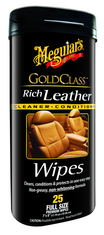 Meguiars Gold Class Leather Conditioner | Clean, Condition & Protect Your Leather | 25 Wipes