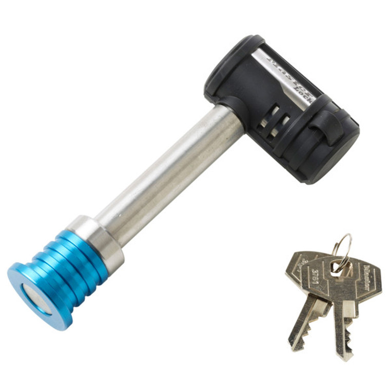 Master Lock 5/8 Inch Trailer Hitch Pin | Barbell Type Key Lock | For Class III/ IV Hitch | Push To Lock Mechanism