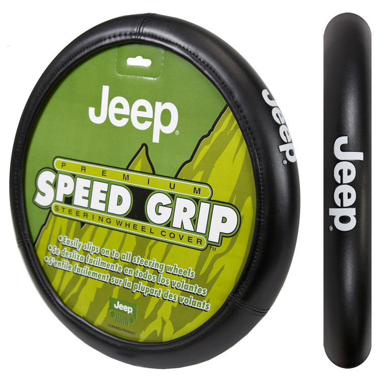 Plasticolor Steering Wheel Cover 006729R01 Elite Series; For 14-1/2 To 15-1/2 Inch Wheels; Jeep Logo; Black; Rubber