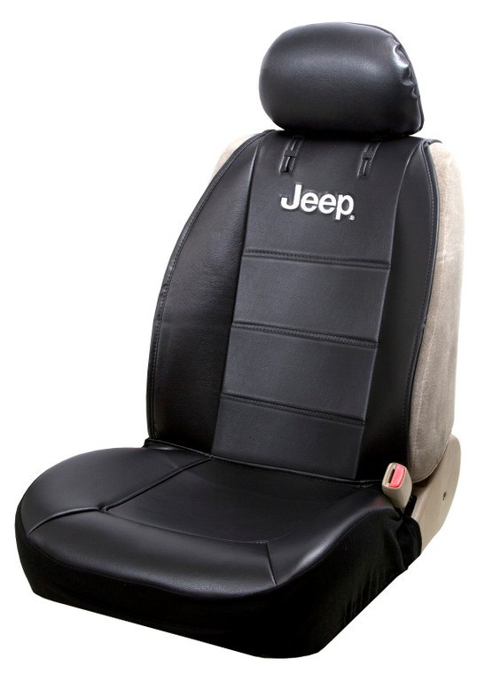 Ultimate Fit Jeep Logo Seat Cover | High Quality Fabric | Black/White | Single Seat with Headrest Cover
