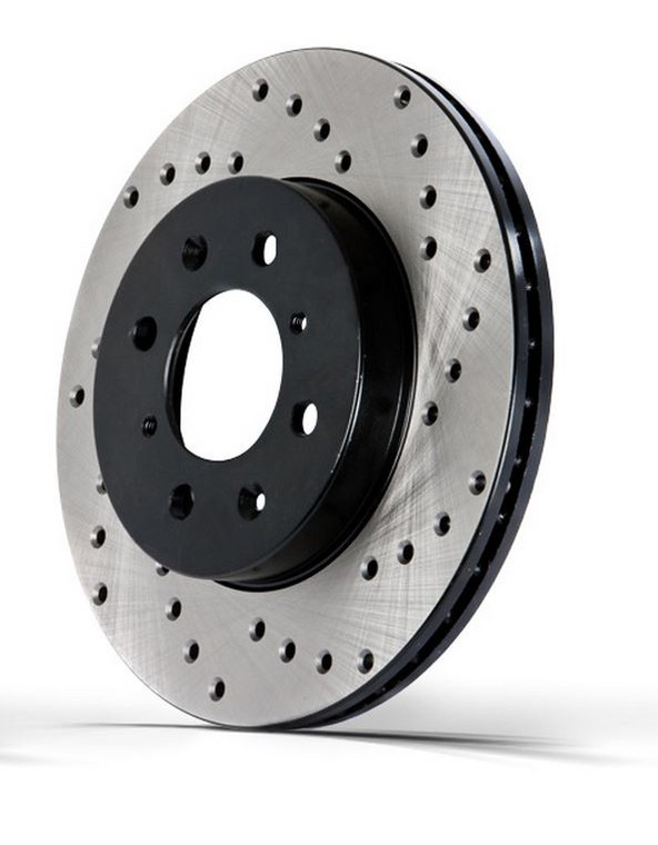 StopTech SportStop Drilled Brake Rotor | Improve Brake Pad Bite - E-Coated Finish - Power Alloy Metallurgy