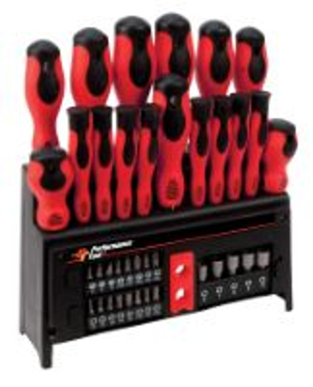 Performance Tool Screwdriver W1727 Screwdriver Set; Red/Black Handle; Magnetic Tips; 39 Pieces