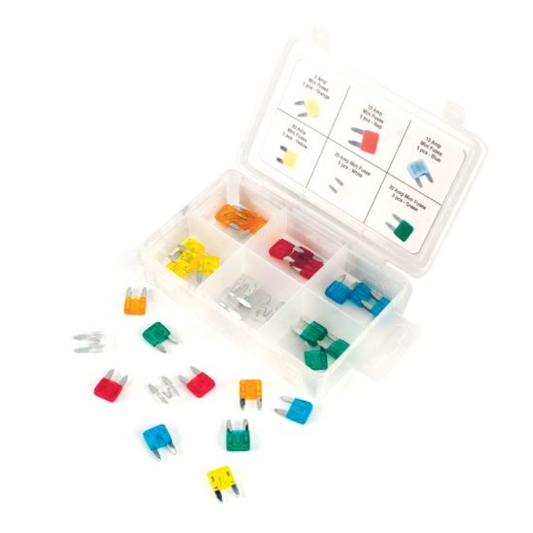 Performance Tool Mini Blade Fuse Assortment | Industry Standard Color Coding | Pack of 30