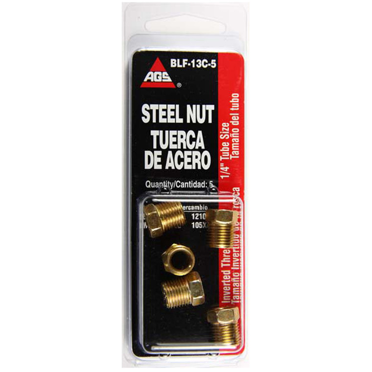 American Grease Stick Tube End Fitting Nut BLF-13C-5 1/4 Inch Tube Size 7/16-24 Inverted Flare; Natural; Steel; 5 Per Card