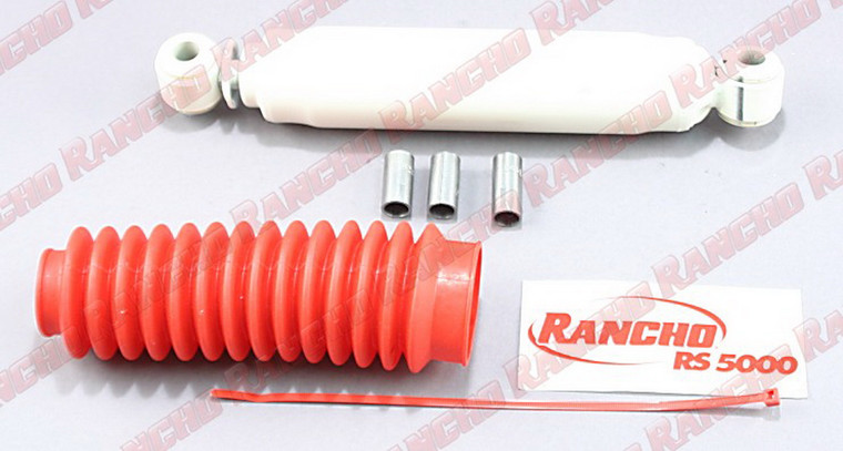 Rancho Shock Absorber RS55119 RS5000X; Nitrogen Gas Charged; Limited Lifetime Warranty; Non Adjustable Valving; With Shock Boots; White Shock Body With Red Shock Boots; Single