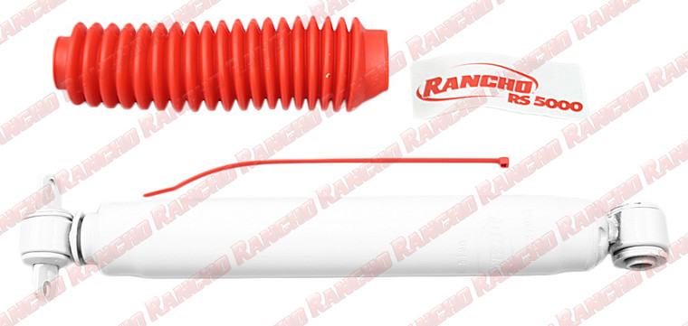Rancho Shock Absorber RS55227 RS5000X; Nitrogen Gas Charged; Limited Lifetime Warranty; Non Adjustable Valving; With Shock Boots; White Shock Body With Red Shock Boots; Single; Also Use RS5227