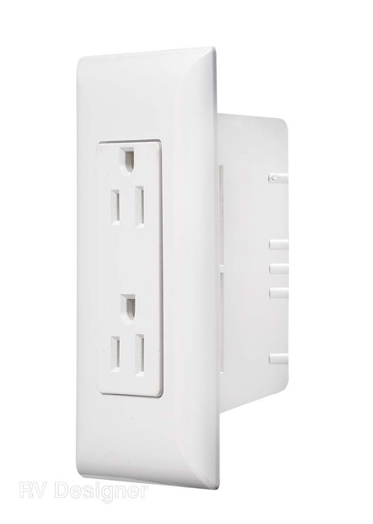 RV Designer Self Contained Dual Outlet Receptacle | 125V AC White With Cover Plate