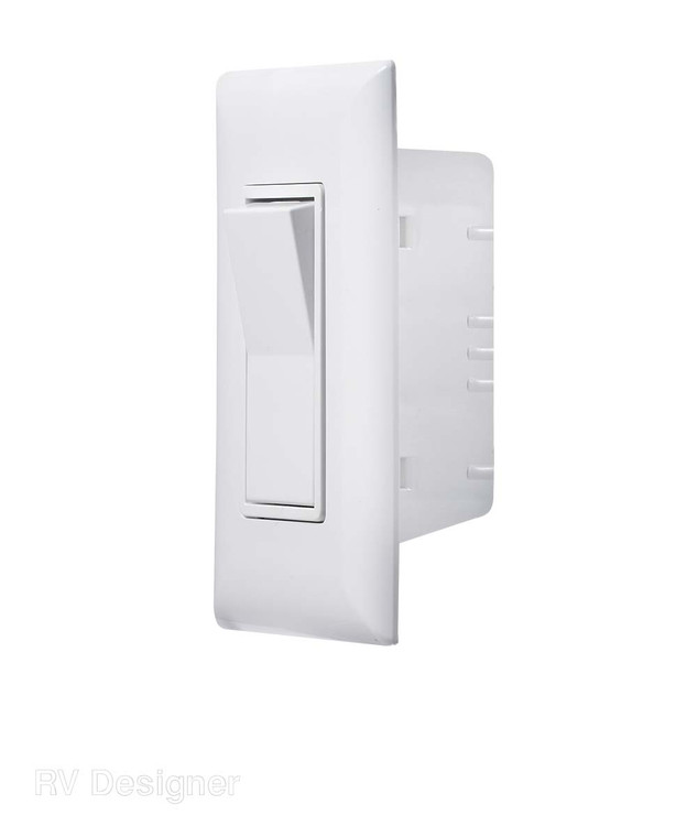 RV Designer Self Contained White Rocker Switch | 125V AC | Touch | Limited Lifetime Warranty