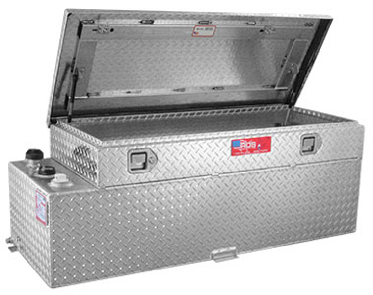 RDS Tanks 60 Gallon Combo Liquid Transfer Tank with Tool Box | DOT Approved Aluminum Tank for Gasoline or Diesel | Built-In Baffles, Pressure Tested