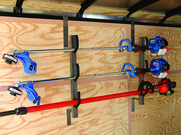 Rack-Em Trimmer Organizer | Bolt-On Mount, Secure Transport, Versatile Hooks, Steel Construction