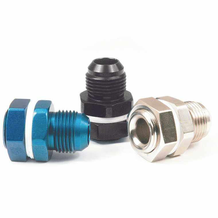 High Performance -6AN Fuel Cell Bulkhead Coupler Fitting | Blue Aluminum with PTFE Washer | Made in U.S.A