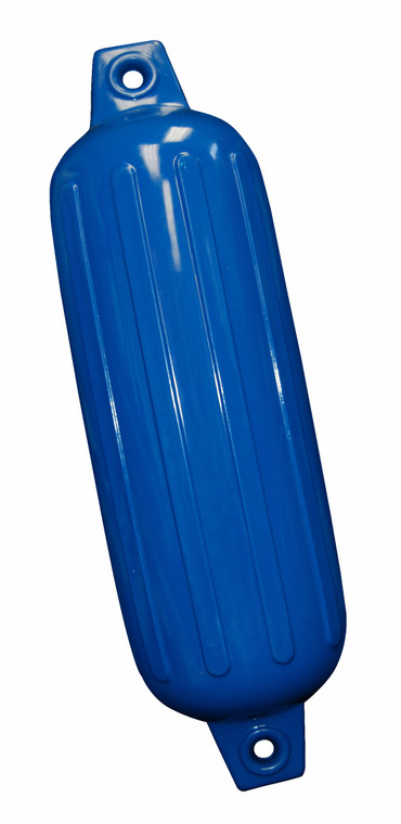 Rugged Blue Taylor Made Boat Fender | Round 6x22 | Ribbed Vinyl | Needle Valve | 4-Ply Seams | Shock Cord | Lightweight