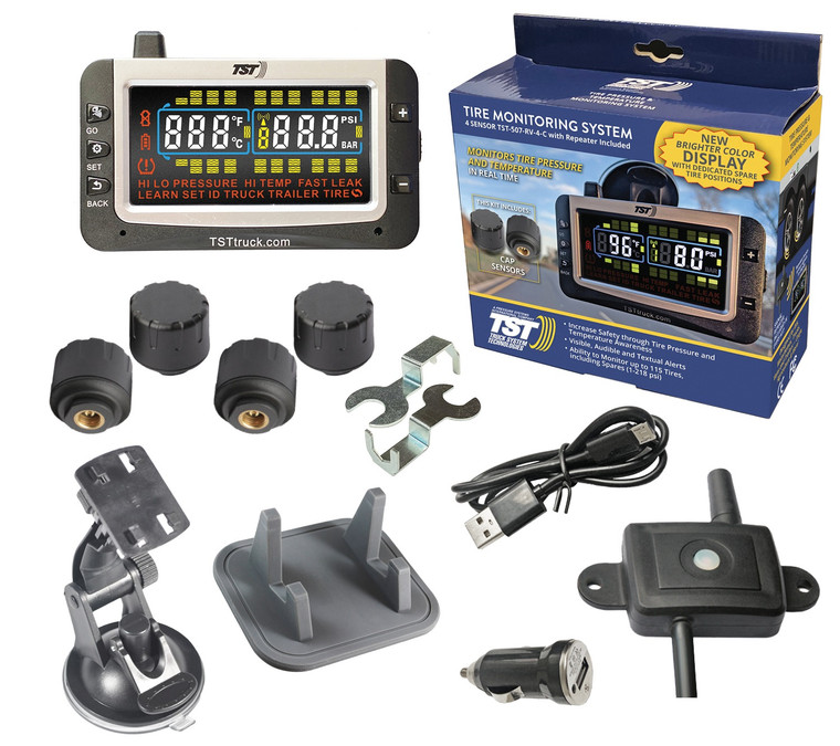Enhance Safety with 4 Cap Sensors TPMS | 3-1/2" Wide Screen Color Display | RV & Trailer | Audio/Visual Alerts