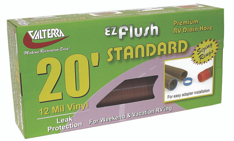 Valterra EZ Flush 20 Ft Sewer Hose | Standard Duty Ideal for Weekend RVing | 12 Mil Vinyl Cover