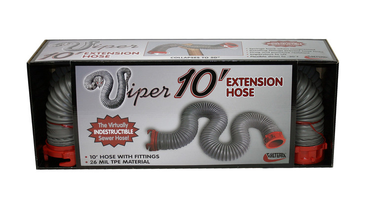 Ultimate Leak Protection Viper Sewer Hose Extension | 10ft length, 26 Mil TPE, Gray/Red, Crush Resistant, Flexible -30°F