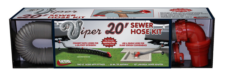 Valterra Super Tough Viper Sewer Hose | 20ft Length, Rotating Fittings, Crush Resistant | Gray With Red Fittings