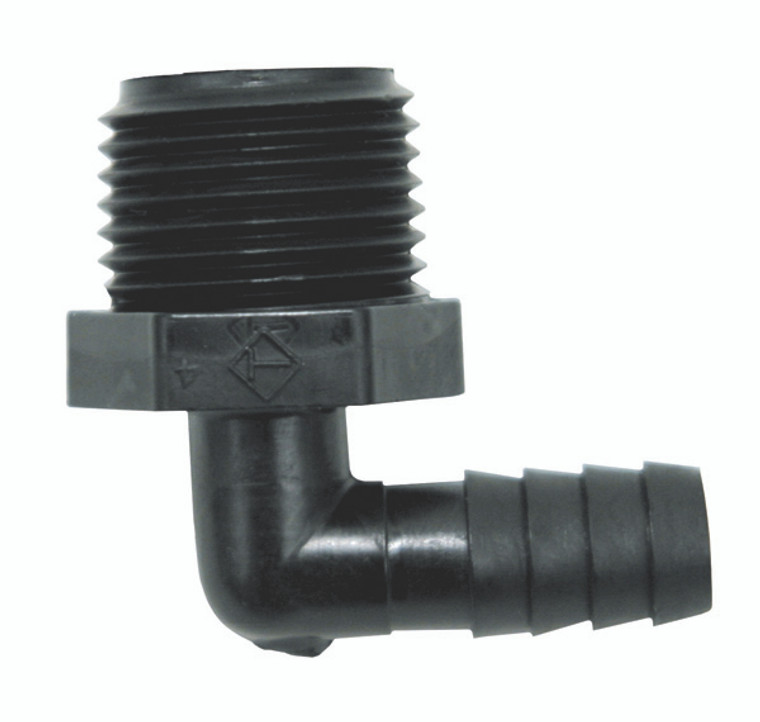 Durable Plastic 90 Degree Elbow Adapter | 1/2" NPT to 3/8" Barb - Black