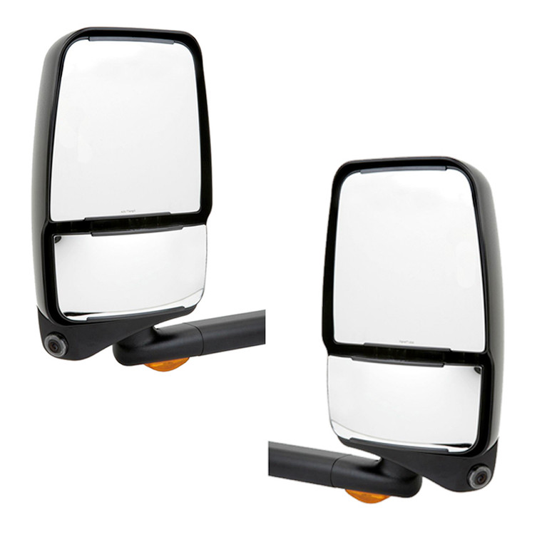 Velvac 2020 Model Deluxe Head Exterior Mirrors | White, Left & Right Side, Remote/Manual Glass, Heated, Lighted Arm, Color Camera, Pair