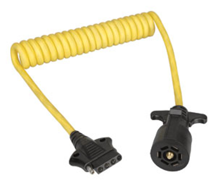 Ultimate Coiled Trailer Wiring Adapter | 7-Way Blade to 5 Flat | Tangle-Free 4ft Wire | Marine Yellow | Easy Connect | Limited Warranty