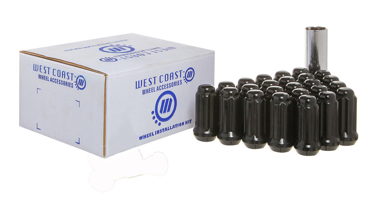 West Coast Extra Long Black Wheel Installation Kit | 5 Lug 9/16x18 Thread | Acorn Conical | 20 Nuts & Key