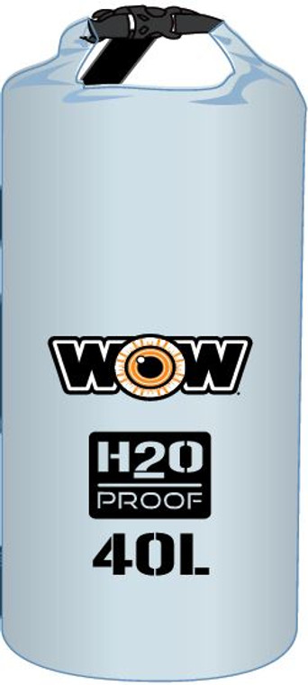 40L Hiking Backpack | 100% Waterproof | Durable PVC Tarpaulin | Clear with Black WOW Logo