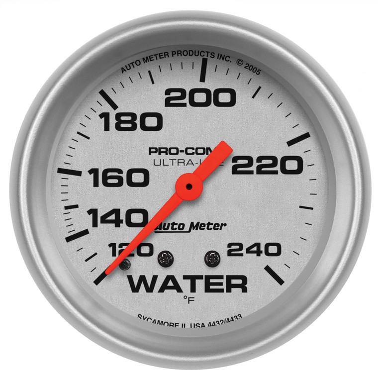 Ultra-Lite Full Sweep Water Temperature Gauge | 2-5/8 Inch | 120-240 F | Mechanical Analog | Rugged & Long Lasting | Incandescent Lighting | Ideal for Low Power Systems