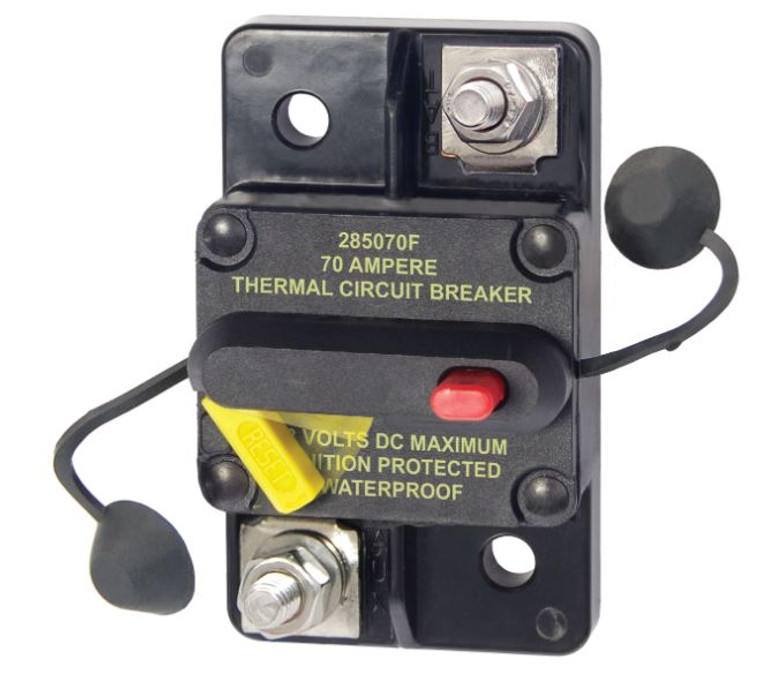 Blue Sea 285 Series 70A/48V DC Circuit Breaker | Surface Mount, Thermal Type, M6 Stud Terminal