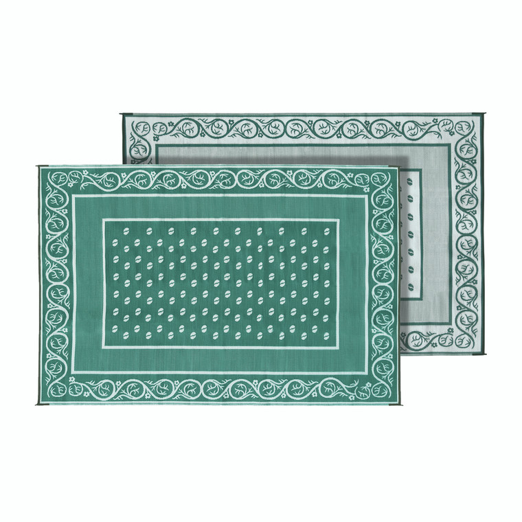 Faulkner Patio Mat | Vineyard Design, Green Polypropylene | Reversible, Mold and Mildew Resistant