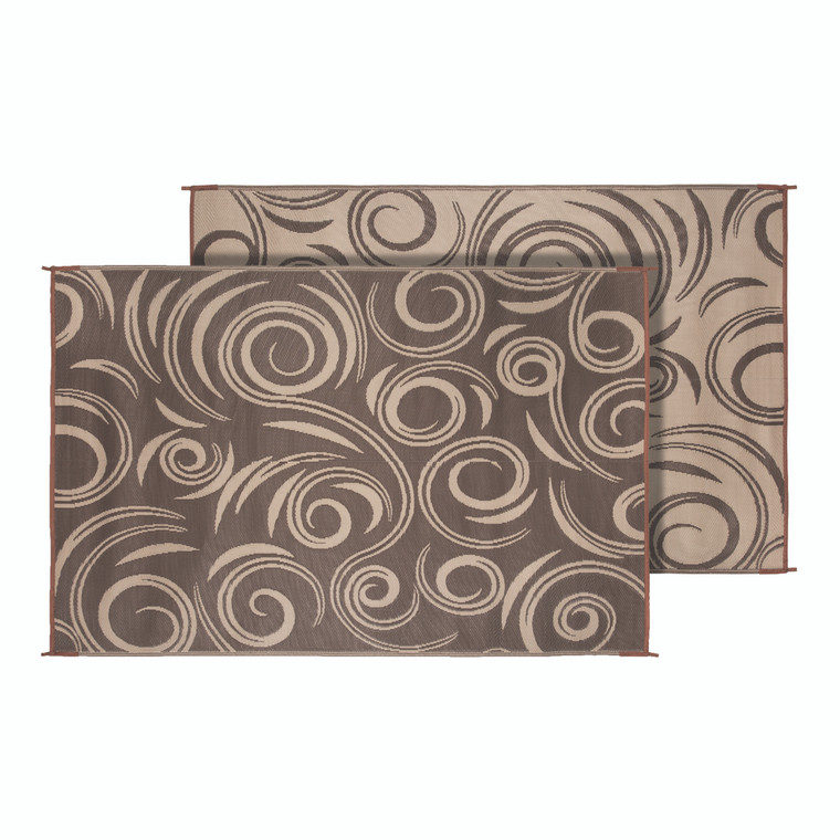 Faulkner Patio Mat | 12x9ft Swirl Design | Mold/Mildew Resistant | Reversible Polypropylene | Corner Tie-Downs