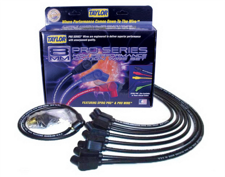 Race-Ready Taylor Cable Spiro-Wound Spark Plug Wire Set | 8mm Diameter, Fiberglass Insulated, Stainless Steel Core