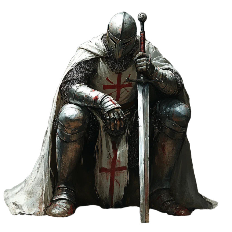 Knight Templar Kneeling Sword Vinyl Car Decal Sticker – Waterproof & UV-Resistant 4.0"