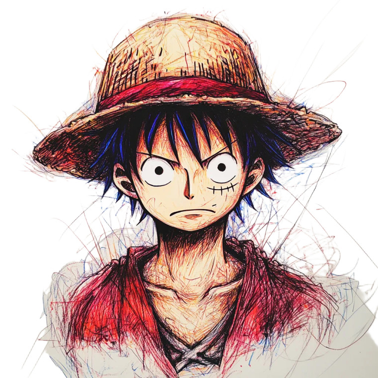 Scribble Art Luffy Vinyl Car Decal Sticker – Waterproof & UV-Resistant 4.0"