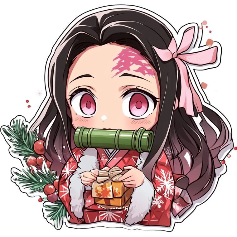 Nezuko Chibi Winter Vinyl Car Decal Sticker – Waterproof & UV-Resistant 4.0"