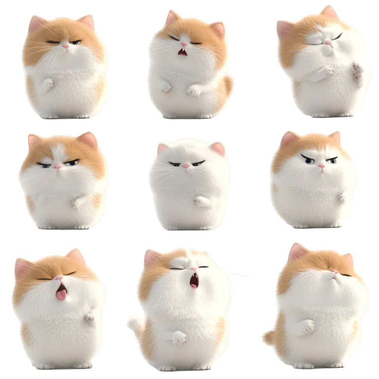 Cute Cat Expressions Sheet Vinyl Car Decal Sticker – Waterproof & UV-Resistant 4.0"