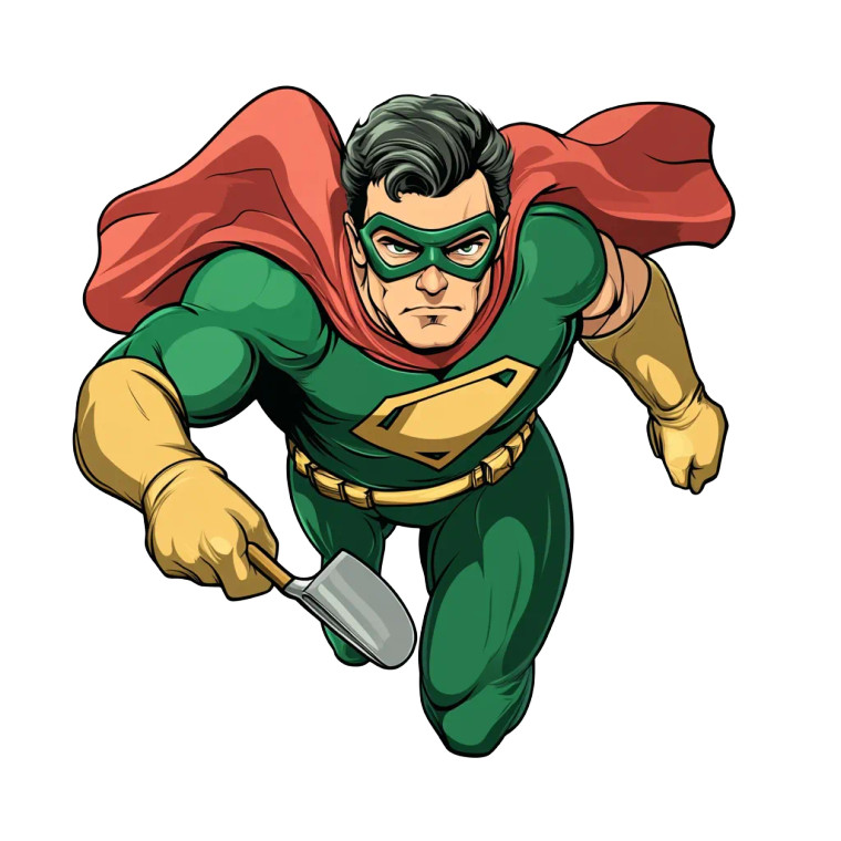 Superhero Gardener Flying Trowel Vinyl Car Decal Sticker – Waterproof & UV-Resistant 4.0"