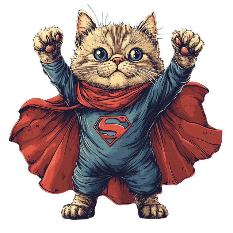 Cat Superhero Tshirt Design Vinyl Car Decal Sticker – Waterproof & UV-Resistant 4.0"
