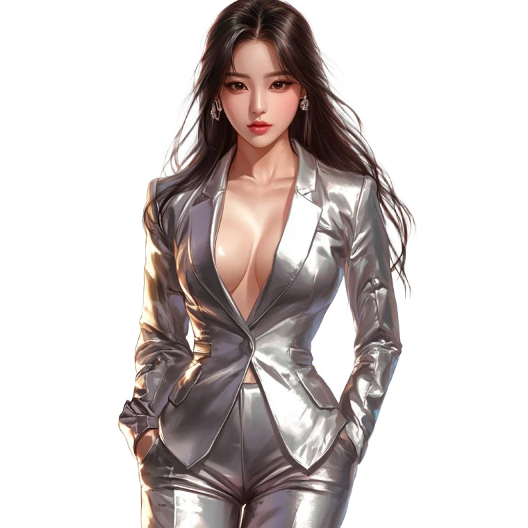 Hot Korean Girl Silver Suit Vinyl Car Decal Sticker – Waterproof & UV-Resistant 4.0"
