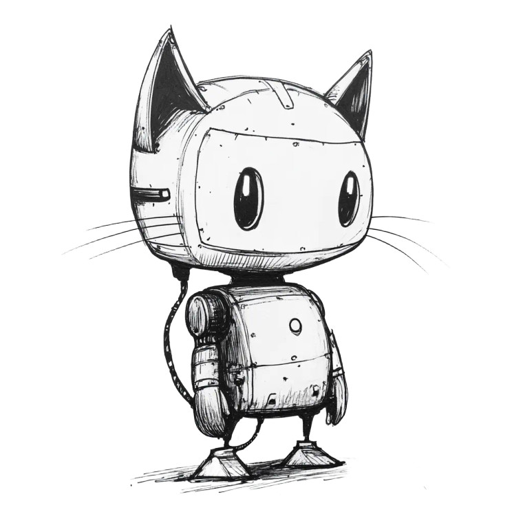 Robot Cat Black Line Vinyl Car Decal Sticker – Waterproof & UV-Resistant 4.0"