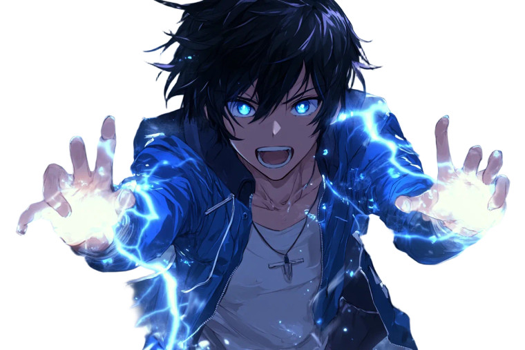 Anime Male Blue Lightning Vinyl Car Decal Sticker – Waterproof & UV-Resistant 6.0"