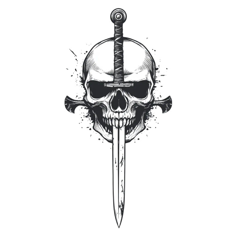 Hand Drawn Skull Dagger Vinyl Car Decal Sticker – Waterproof & UV-Resistant 4.0"